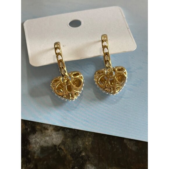 Gold-Plated Pearly Heart Hoop Earrings With Elegant Design Bridal Going Out NWT - Picture 4 of 6